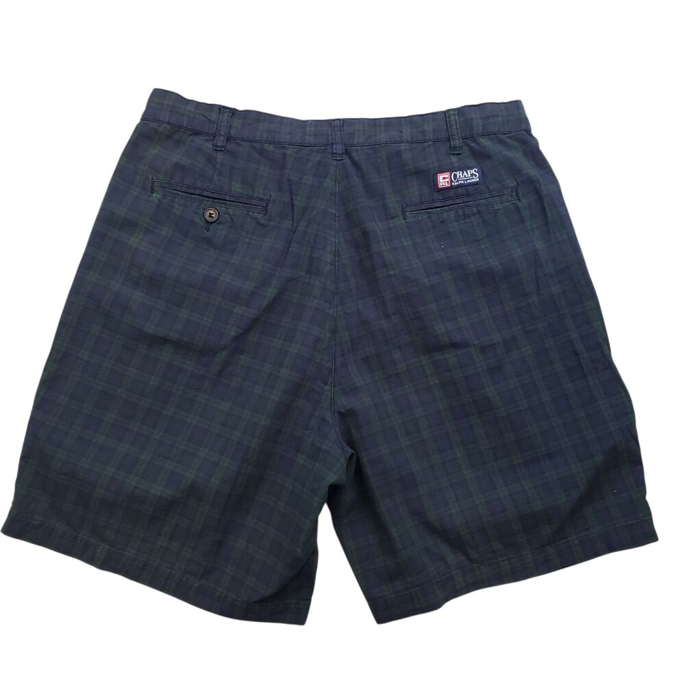 Vintage Chaps Ralph Lauren Pleated Shorts Mens 36 Blackwatch Tartan Plaid 90s - Picture 6 of 8